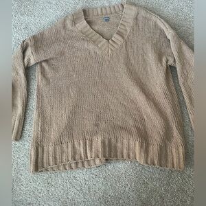Aerie Tan V-Neck Sweater Relaxed Fit